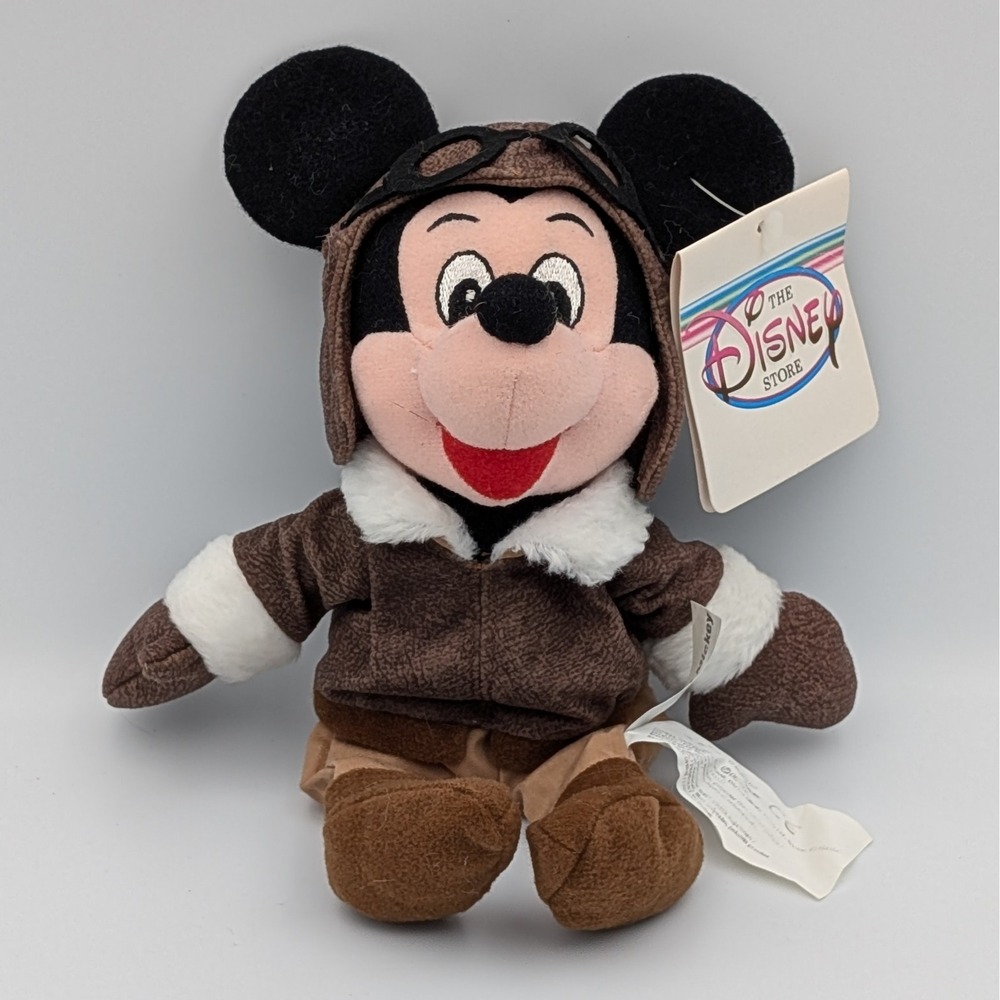Disney Store Pilot Mickey Mouse Bean Bag Plush Vintage Aviator Bomber Jacket